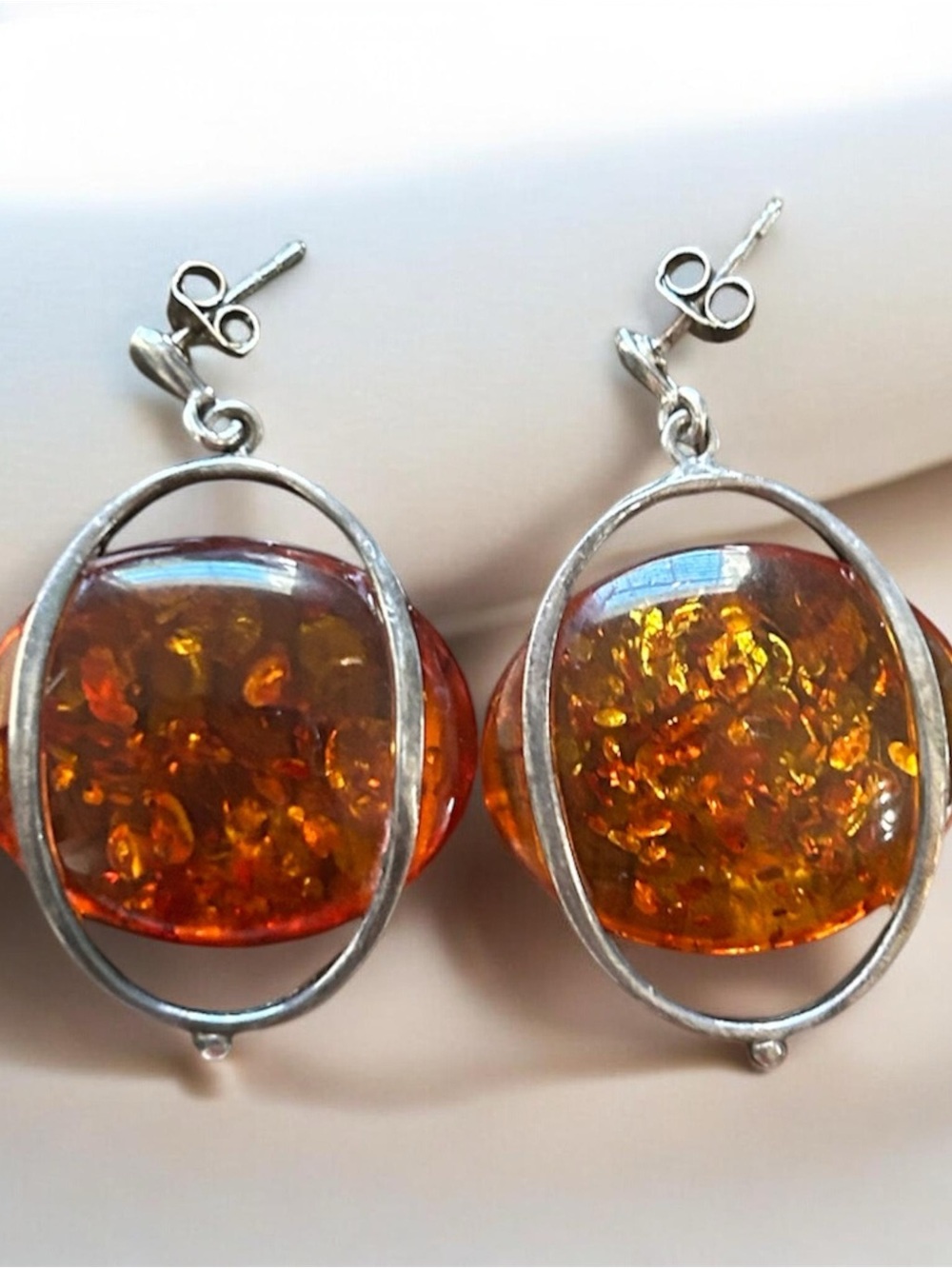 Oval Sterling Silver Baltic Amber Earrings
